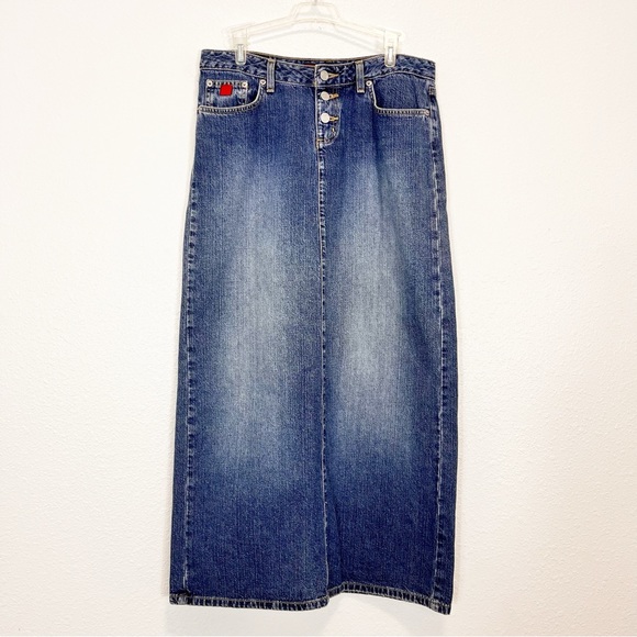 Bongo Let Me B Button Fly Hipster Denim Maxi Skirt Size 9 - Picture 1 of 5